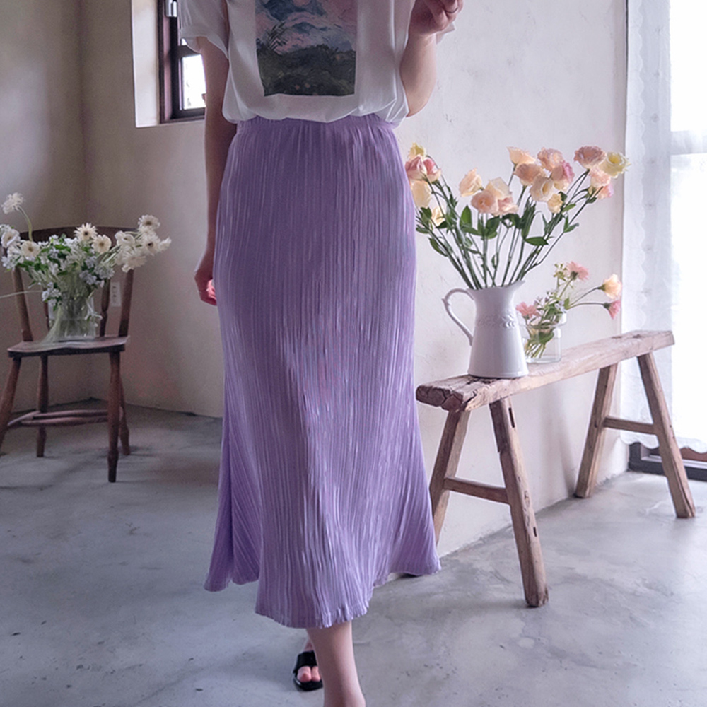 [New Arrival Special 10,000 Won Discount] <FONT color=#5a3954>MADE LIN</font> Sheila Pleats Mermaid Long Skirt [size:F(55~66)]
