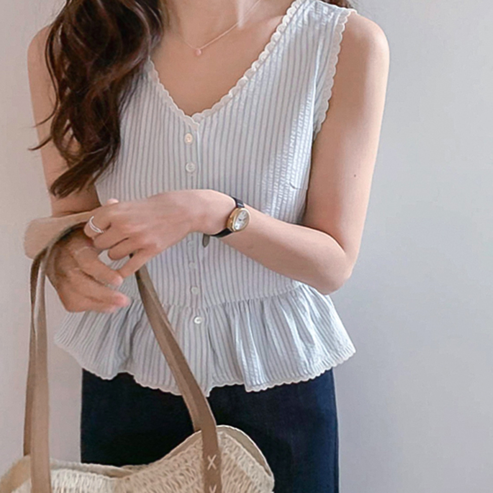 [New Arrival Special 4,000 Won Discount] <FONT color=#5a3954>MADE LIN</font> Levreu Square Race Vest Blouse [size:F(55~66)]
