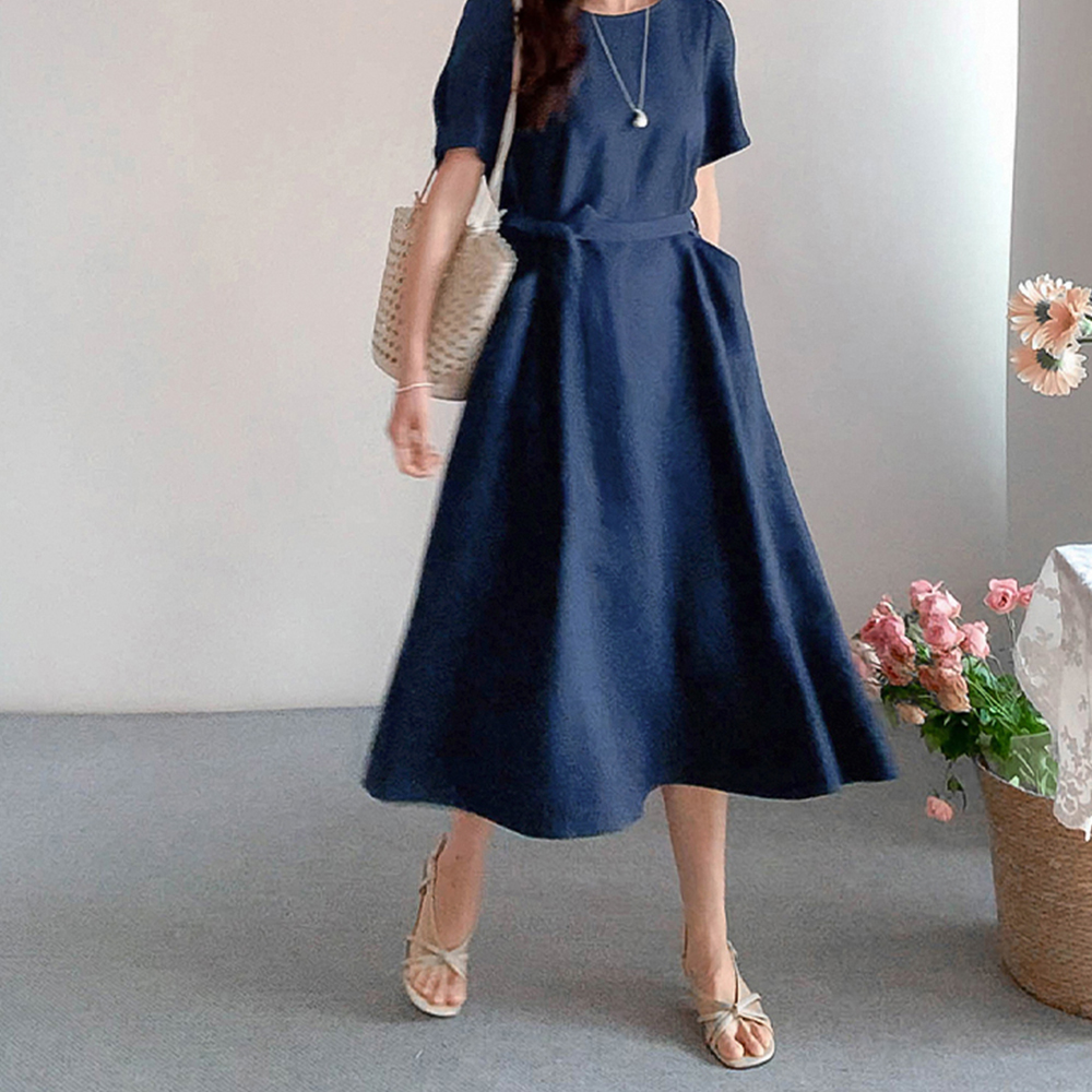 [New Arrival Special 10,000 KRW Discount] <FONT color=#5a3954>MADE LIN</font> Levio Summer Linen 100 Shirred One Piece [size:F(55~66)]