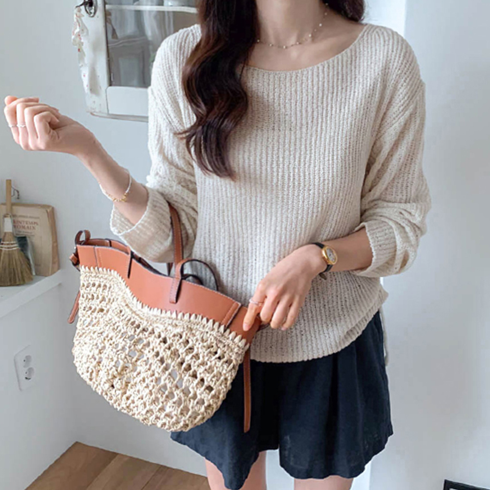 Tia Summer Loose Fit Boat Neck Side Shirred Knit [size:F(55~66.5)]