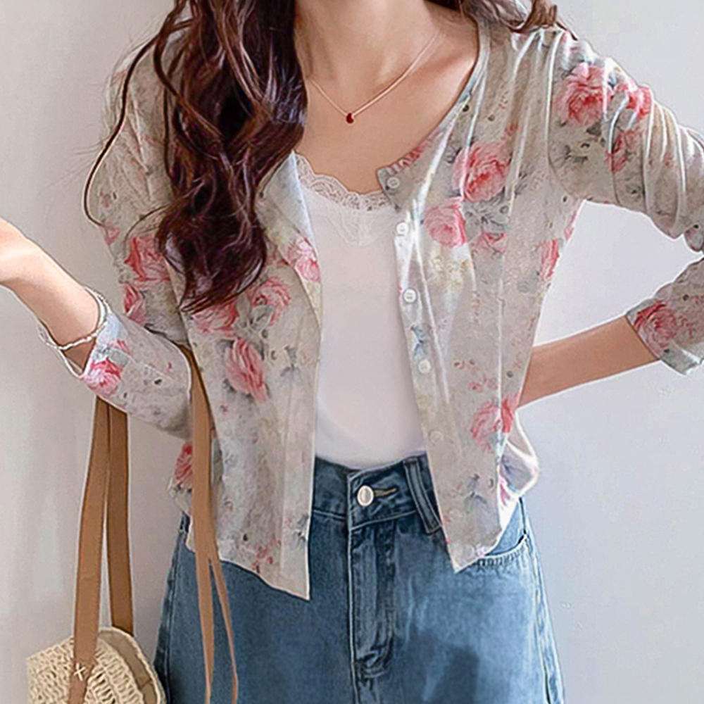 [Salantatem/Flexible Spandex] Muse Light and Cool Flower Pattern Summer Cardigan [size:F(55~66)]