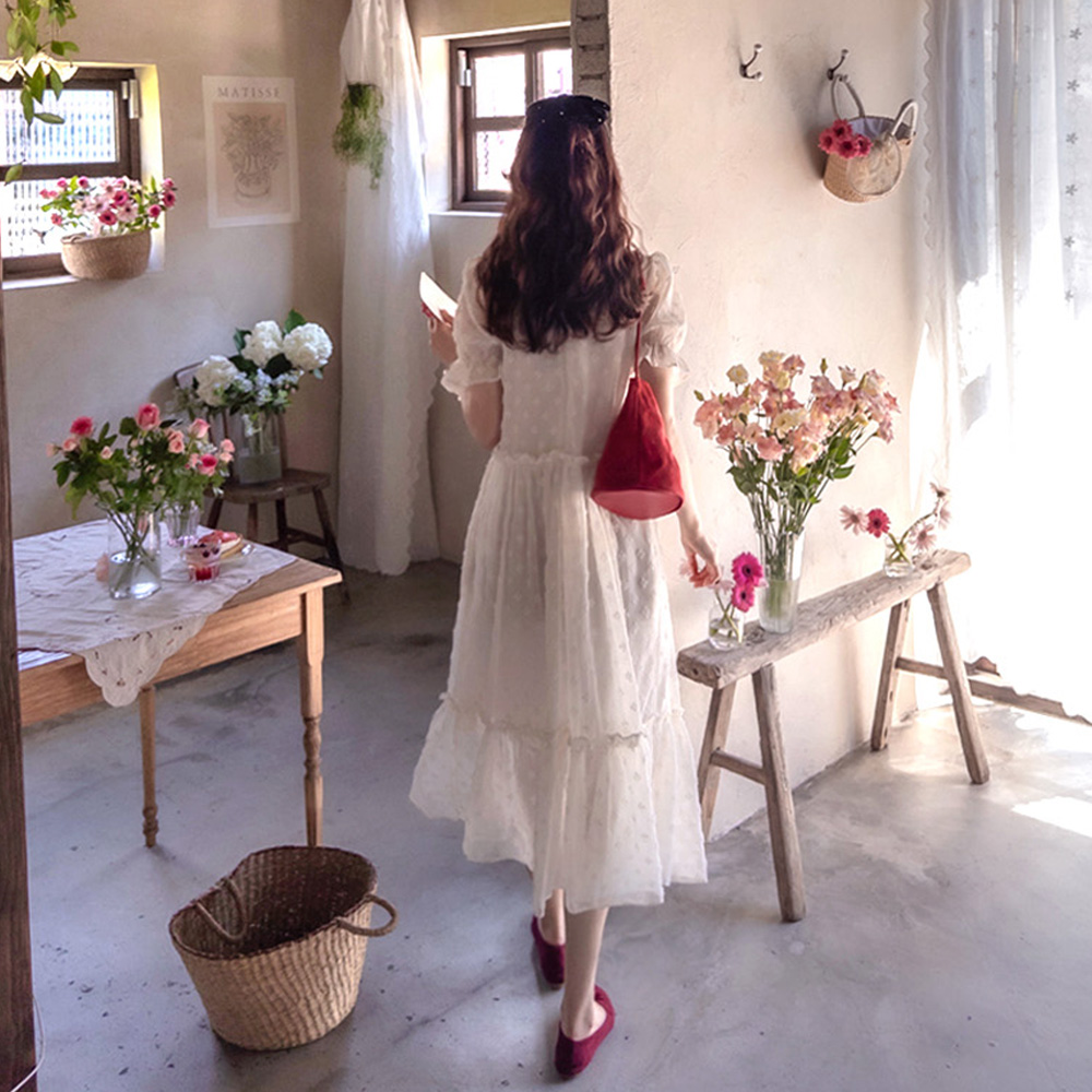 [Best Deal 8,000 KRW Discount] <FONT color=#5a3954>MADE LIN</font> Windy Flower Bowknot Tie Puff One Piece [size:F(55~66)]