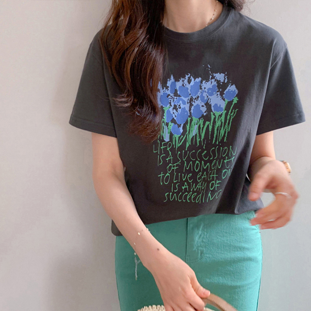 [LABEL] Maryen Flower printing Short-sleeve T-shirt [size:F,1]