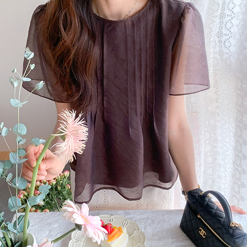 [Waist Strap Set/Two-Way Styling][LABEL] Maren Pintuck See-through Look Blouse [size:F,1]