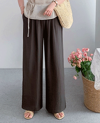 [Light & Cool / Fluff Cover][LABEL] Oasis Linen Blend Pintuck Wide Banding Pants [size:F(55~66.5)]
