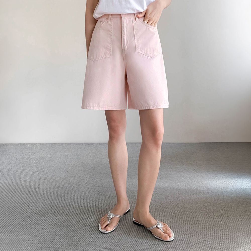 [Flat Coverage/Comfortable Elastic Waist] Le'e Front Pocket Cotton 5-Length Bermuda Half Pants [Size: S, M, L]