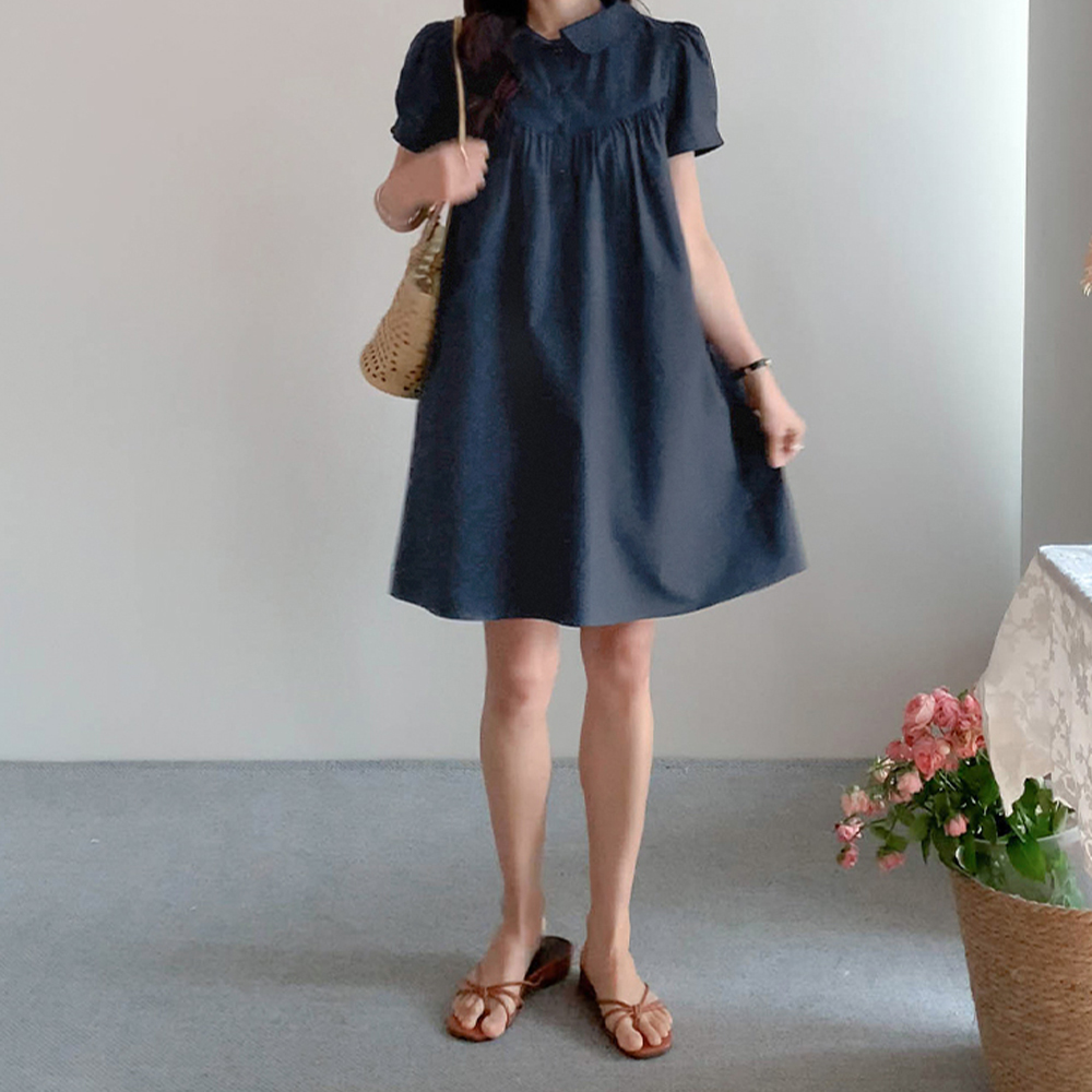 [New Arrival Special 7,000 Won Discount] <FONT color=#5a3954>MADE LIN</font> Sage Lovely Shirred Half-Open Collar One Piece [size:F(55~66)]