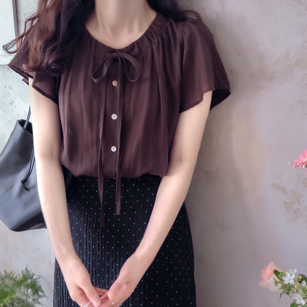 [LABEL] Jace Lovely Neck Shirring Cool Sky Fit Blouse [size:F(55~66)]