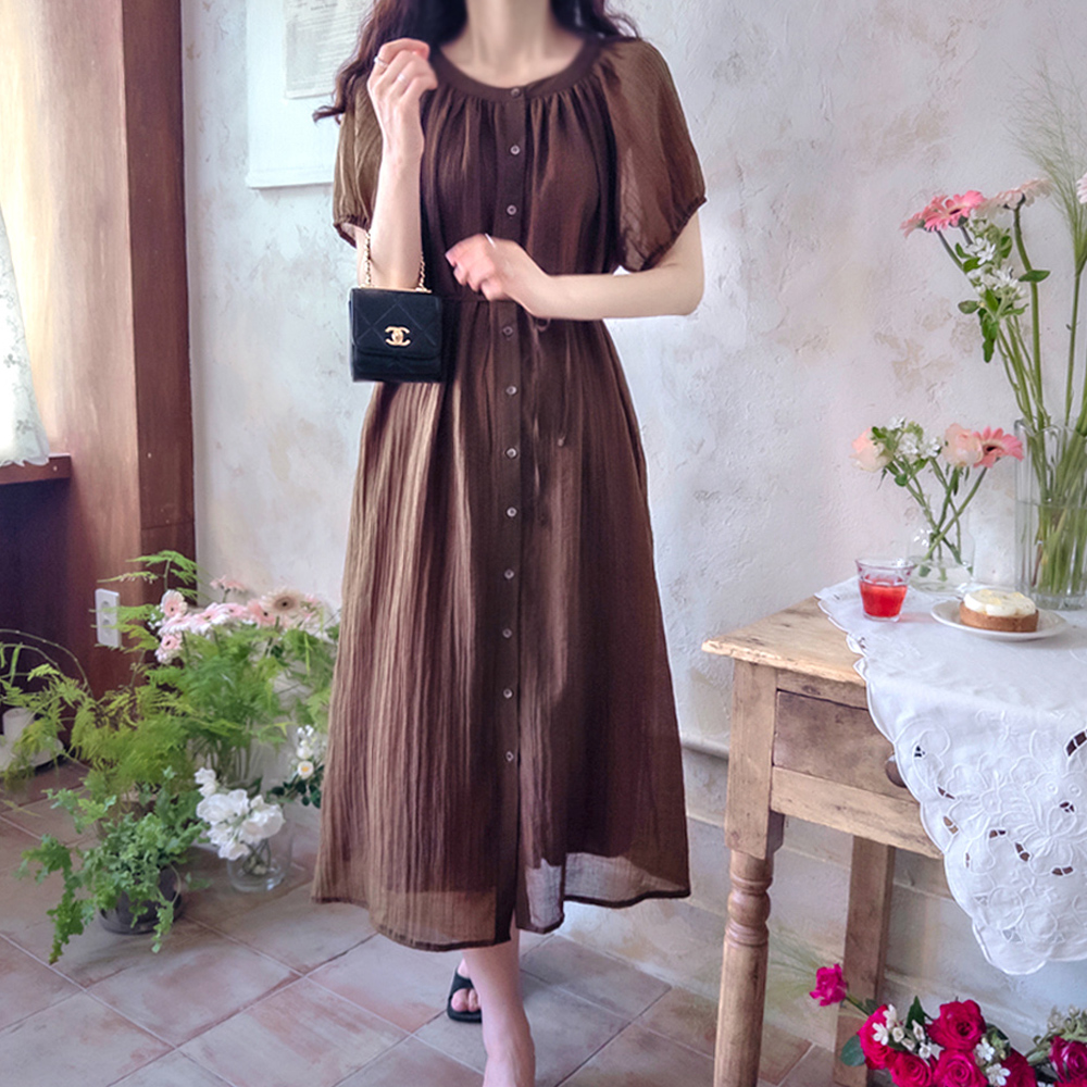 [Autumn Transitional Season New Arrival Special 15%] Slush Summer Cool Waist Tie Premium One Piece [size:F(55~66)] (Until July 30)