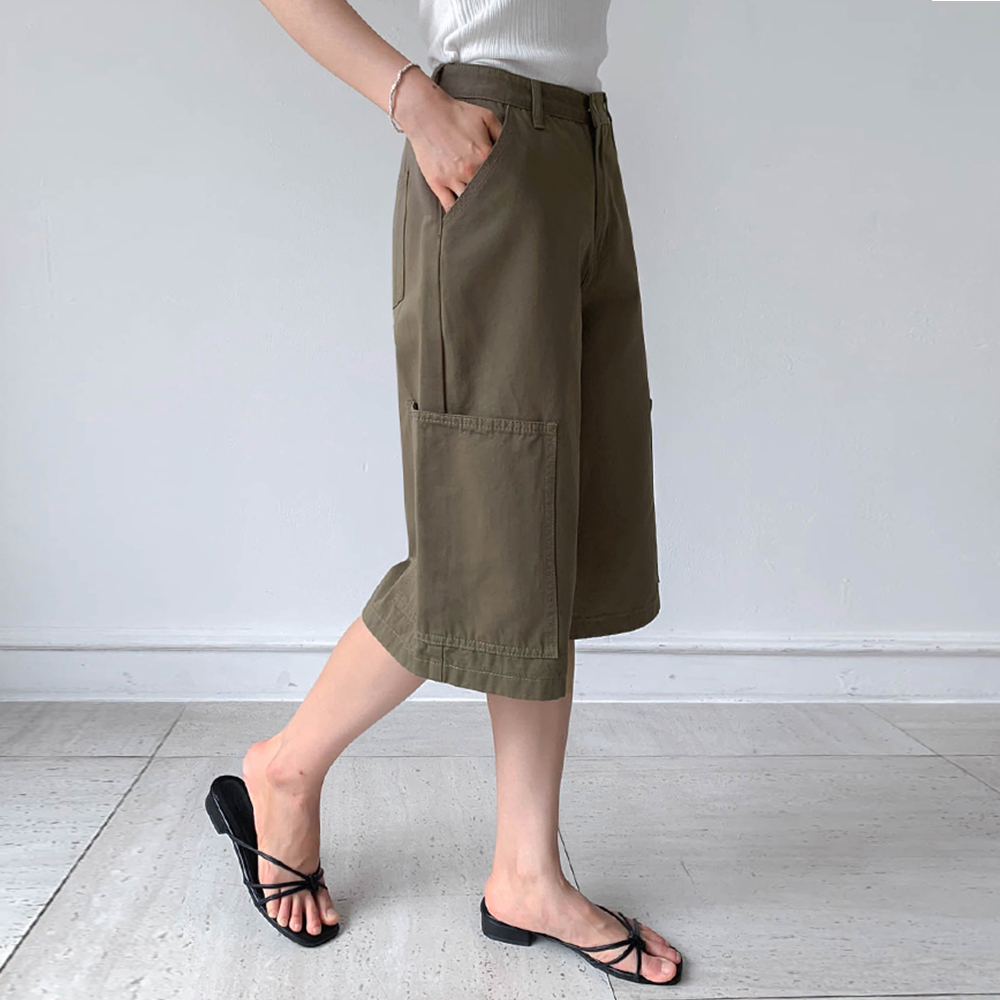 Artid Zero Fat Pintuck Wide Cargo Knee-length Bermuda Pants [size:S,M,L]