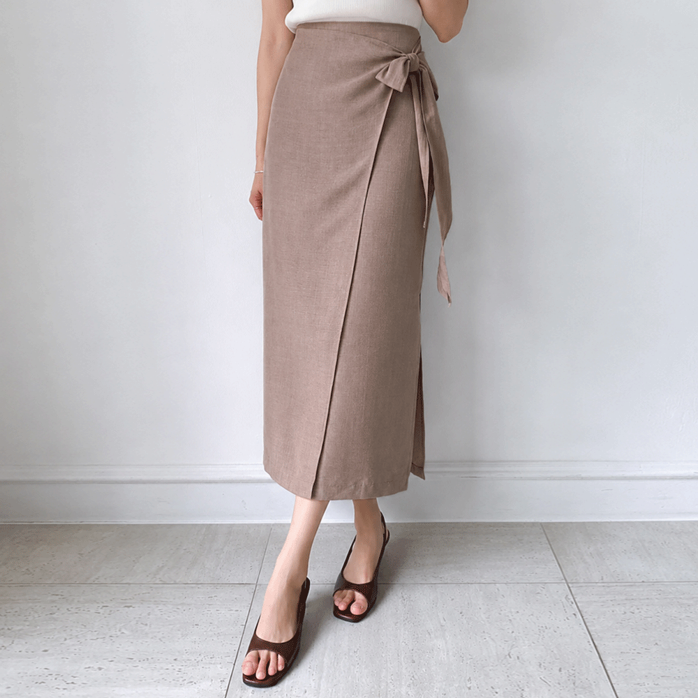 Delicate Bowknot Linen-Like Elegant Fit Long Wrap Skirt [size:F(55~66)]