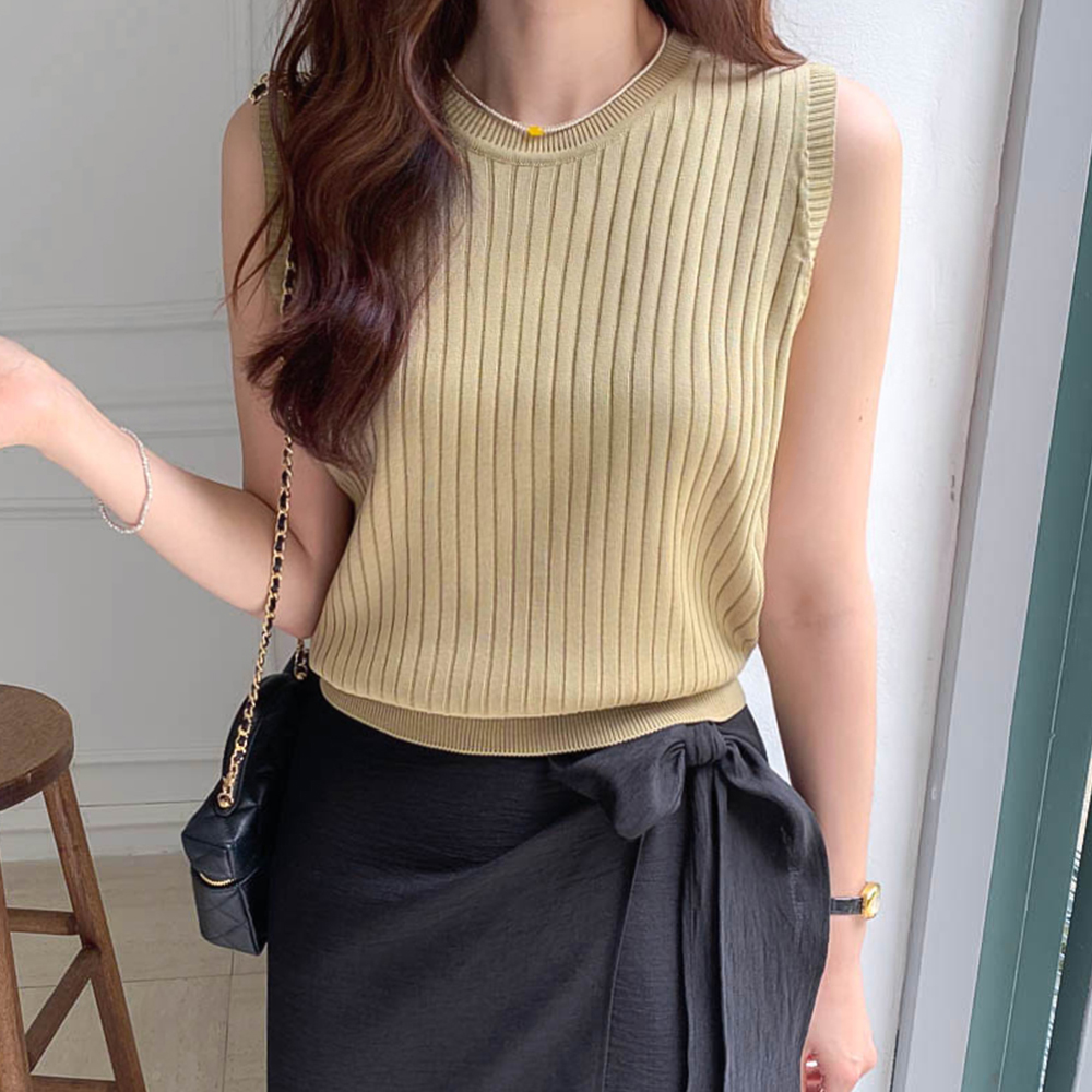 Soft Corrugated Back open unique Sleeveless shirts Knit [size:F(55~66)]