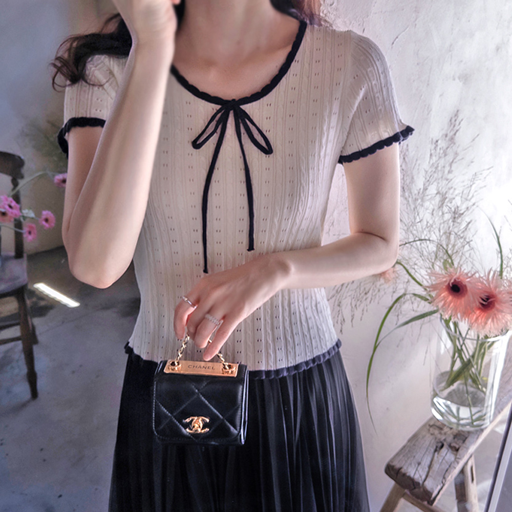 Shnur-punched Soft, Elastic Spandex Color Block Knit [size:F(55~66)] 