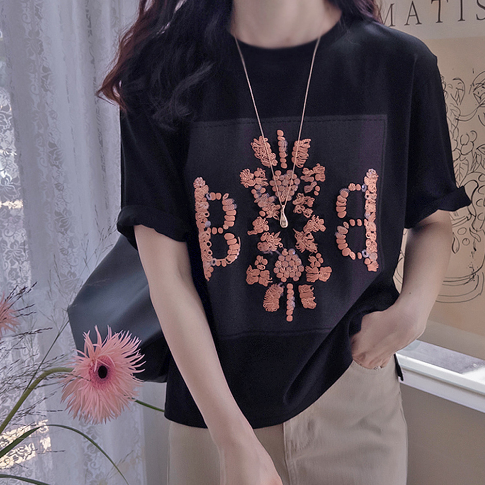 Lotus Premium Beauty Beads Lettering High-Quality Tee [size:F(55~66)]
