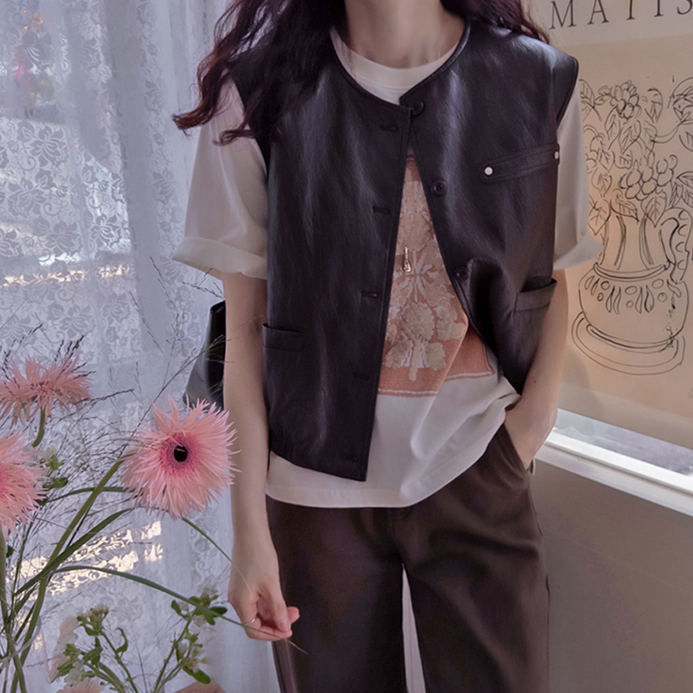 [Unmissable Pre-order 20% Special Price] Laveque Soft & Flexible High-Quality Leather Vest Jacket [size:F(55~66)] [Until August 5th]