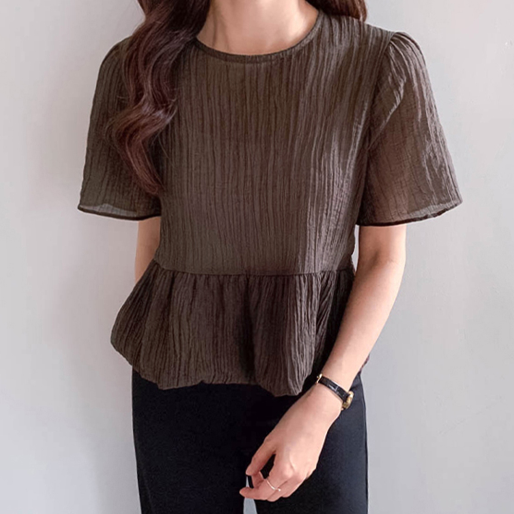 [Best Deal 4,000 KRW Discount] <FONT color=#5a3954>MADE LIN</font> Mvene Cloud Lovely Peplum Blouse [size:F(55~66)]