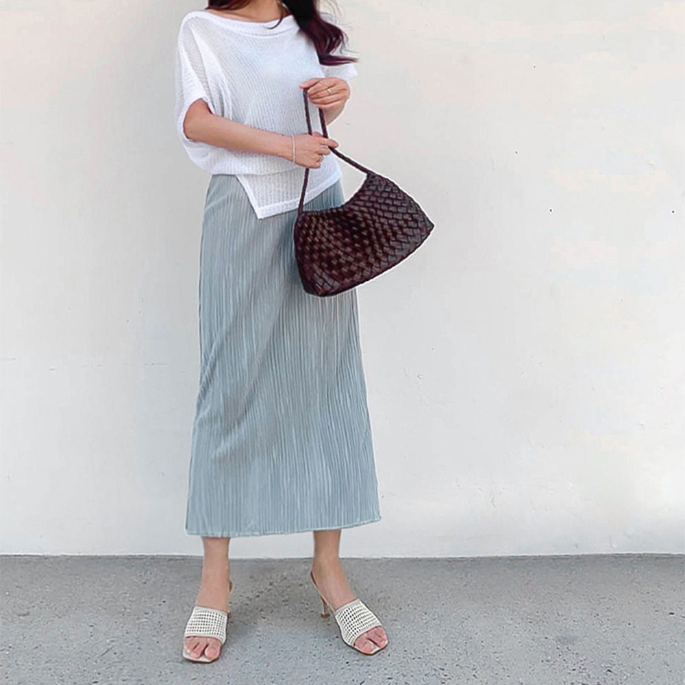 [Knit DressSET/Body Cover] Ruael See-through look Short-sleeve Knit Pleats Bustier One Piece SET [size:F(55~77)]