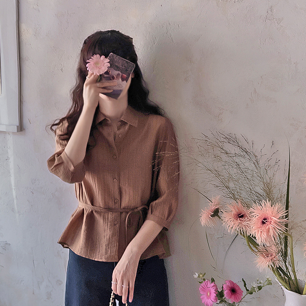 [New Arrival Special 20% Off] <FONT color=#5a3954>MADE LIN</font> High-Quality Lin White Embroidery Cool Tencel Delicate Fit Waist Tie Blouse [size: F(55), L(66~77)] [Until August 8]