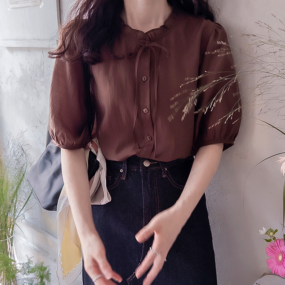 [New Arrival Special 20% Off] <FONT color=#5a3954>MADE LIN</font> Heidi Shirring Silky Tencel Delicate Fit Luxurious Blouse [size: F(55), L(66~77)] [Until August 10]