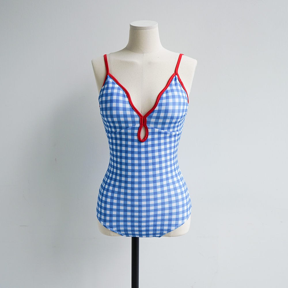 Picnic Red Piping Gingham Monokini [size:FREE]