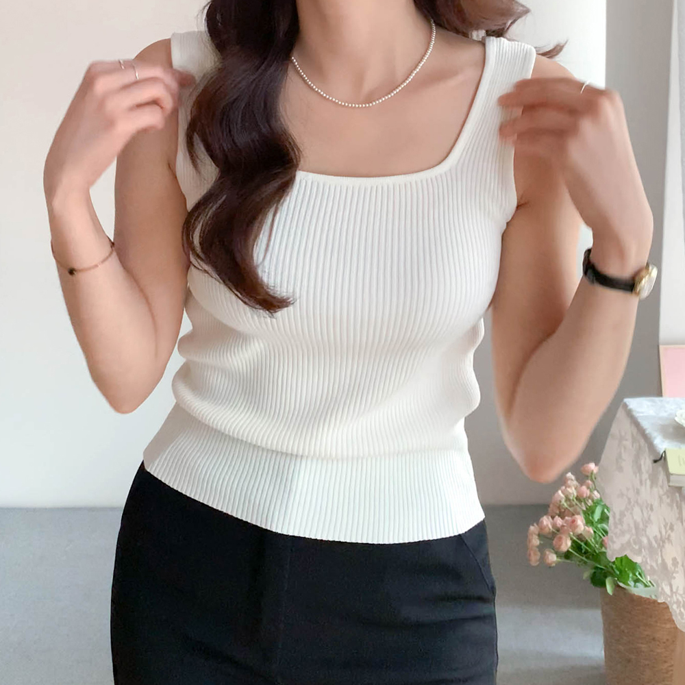 J Slim Ribbed Square Neck Cool Sleeveless Sleeveless Shirts Knit [size:F(55~66)]