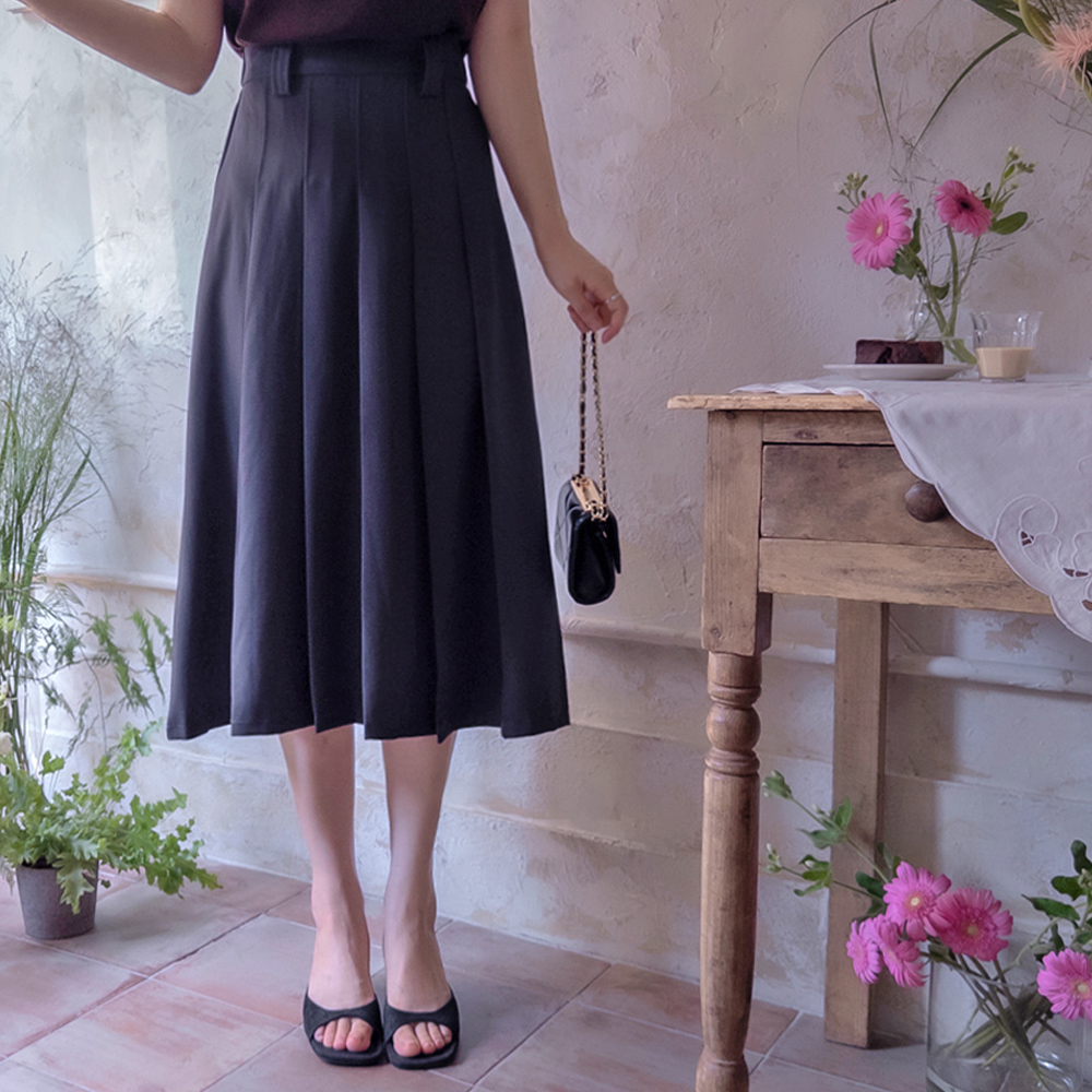 [Double Length] Polcard Classic Pleated Band Skirt with Beautiful Line [size:S,M,L (Short/Standard Length)]