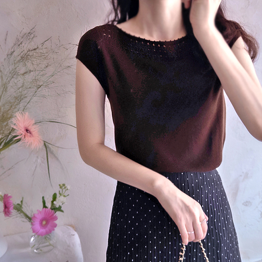 Zukebin Punched Neck Weave Soft Delicate Fit Knit [size:F(55~66)]
