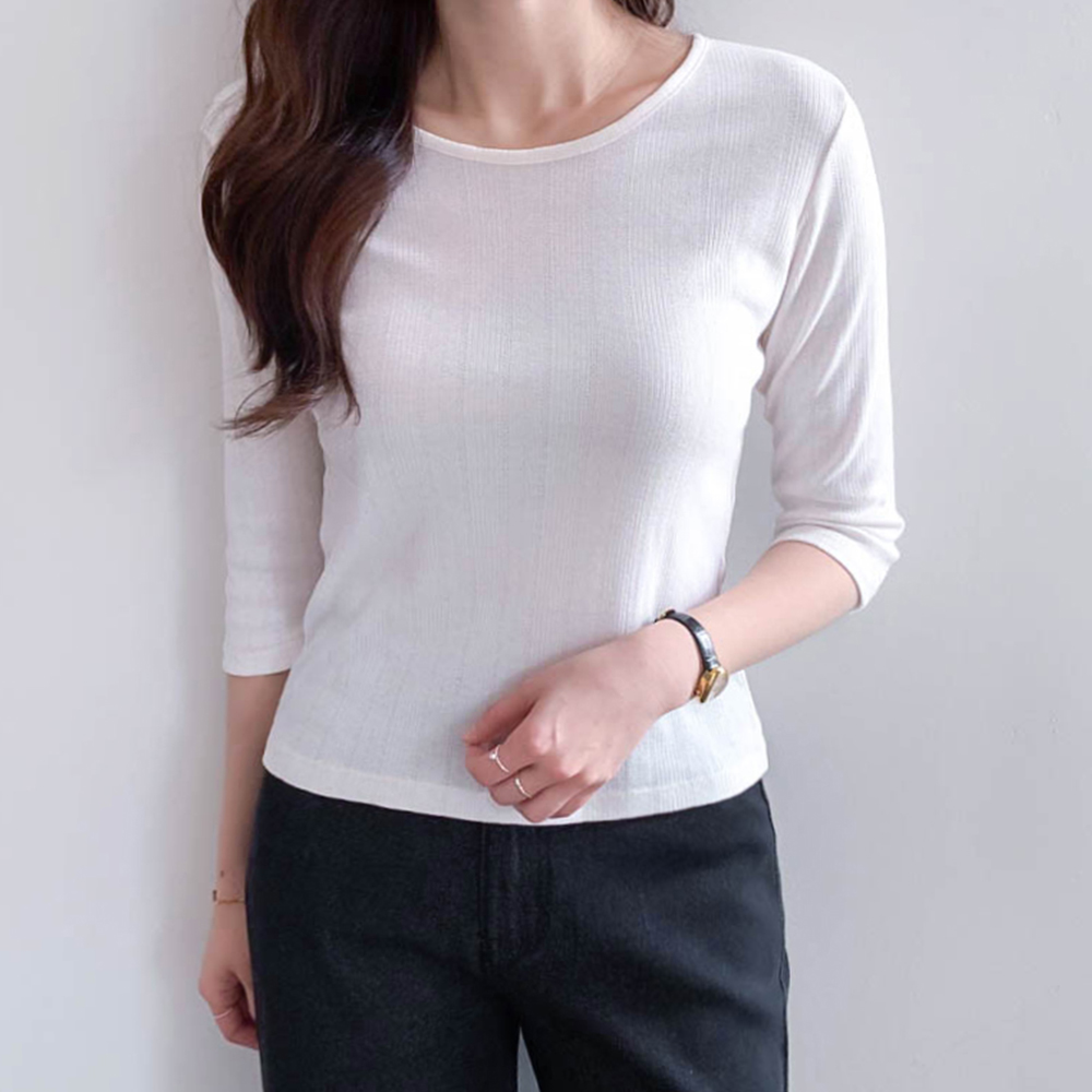Loerin Slim Corrugated 3/4 Sleeve T-shirt [size:F(55~66)]
