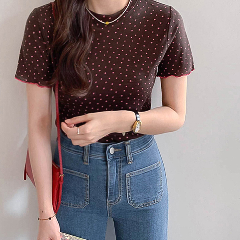 [New Arrival Special 5,000 Won Discount] <FONT color=#5a3954>MADE LIN</font> Euroa Flower Color Combination Wave Short T-shirts [size:F(55~66)]