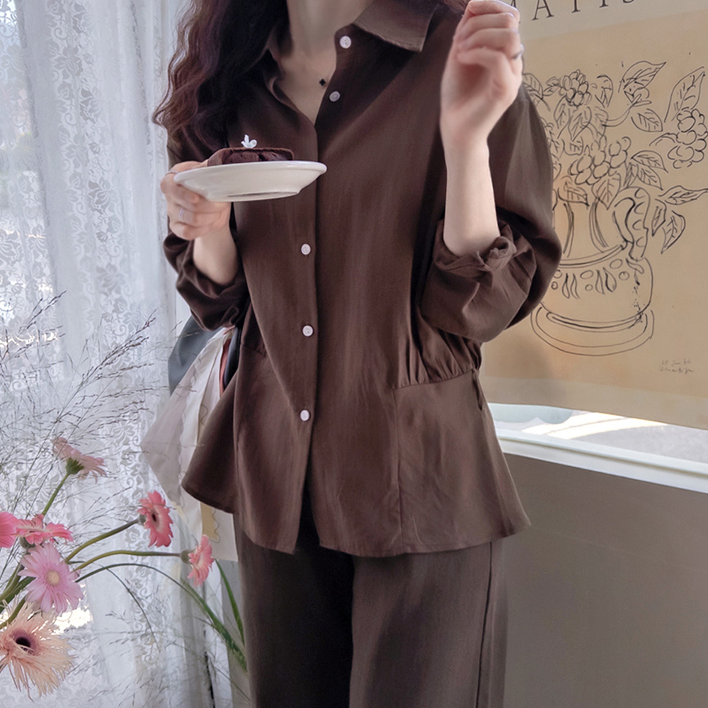 [Belt Set] Suriad Bottom Shirring Luxury Delicate Fit Blouse [size:F(55~66)]