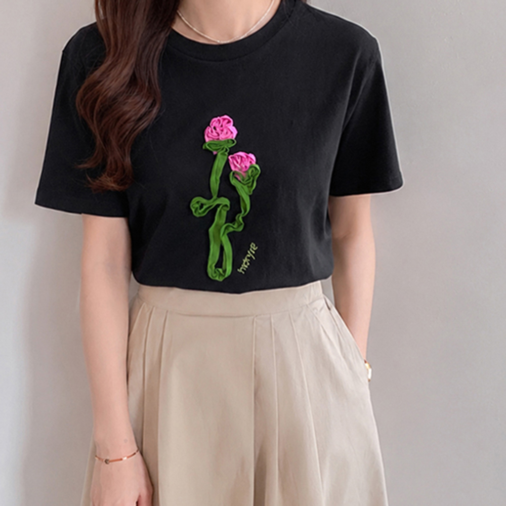 Peony 3D Flower Short T-shirts [size:F(55~66)]