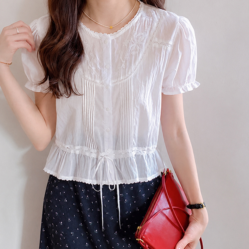Ivy Freel bowknot Pintuck Blouse[size:F(55~66)]