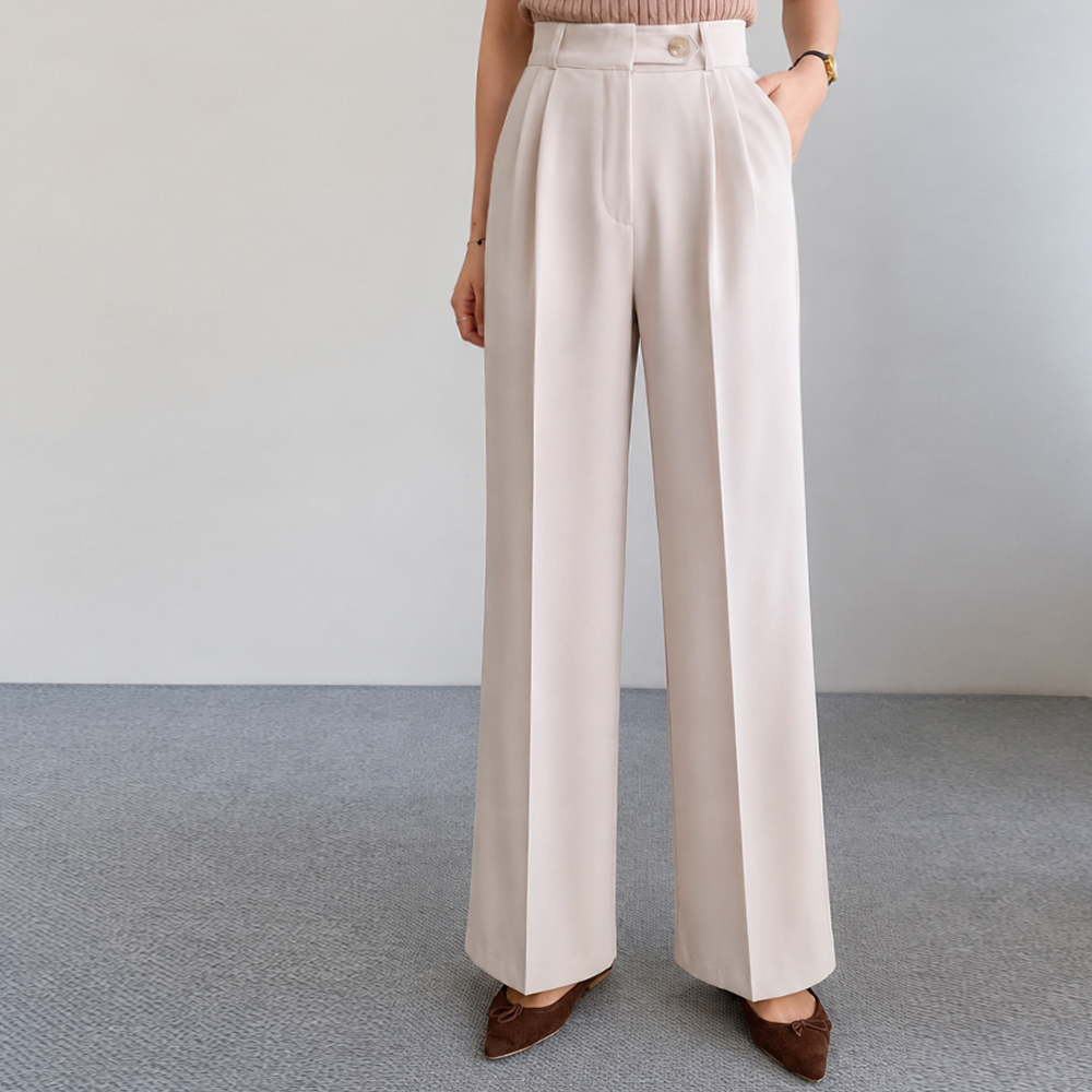 Jane 3-Type Buckle Pintuck Wide Slacks (Short/Basic/Long) [size:S,M,L,XL,2XL]