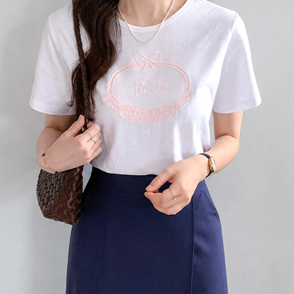 [Best Deal 8,000 KRW Discount] MADE LIN Mélieve Race Round Embroidered Cotton Short T-shirts [size: F (55~66)]