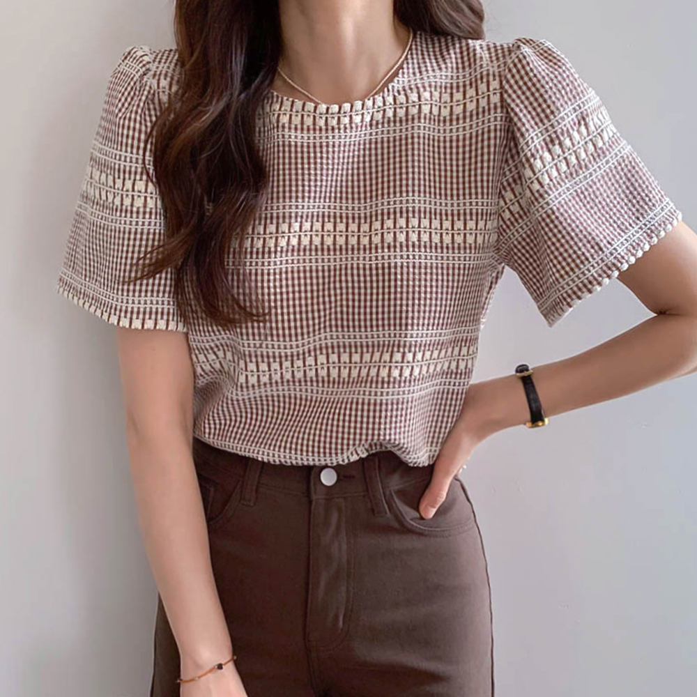 [New Arrival Special 13% Sale] MADE LIN Crina Race Gingham Check Blouse [size:F(55~66)]