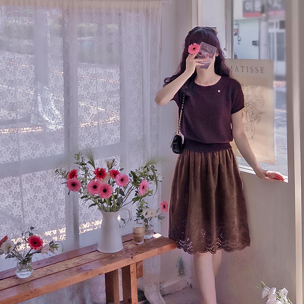 Annstay Soft Suede Wave Punching Skirt [size:F(55~66)]