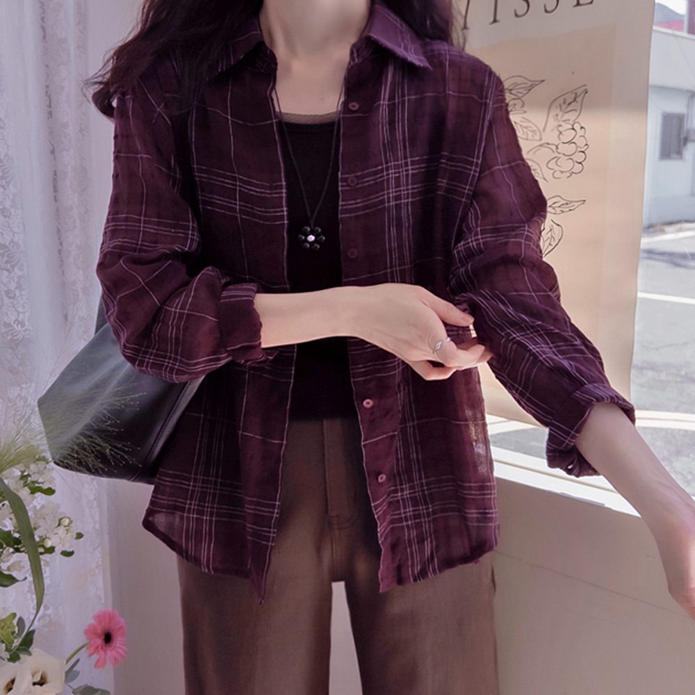 Gemma Check Autumn Slightly Sheer Delicate Blouse [size:F(55~66)]