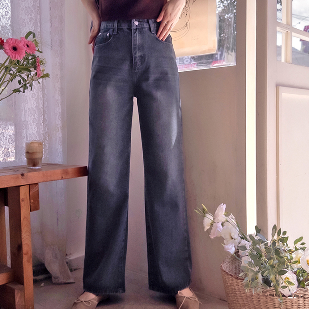 Frandia Cat-Washed Firm yet Flexible Denim Pants [size:S,M,L,XL,2XL]