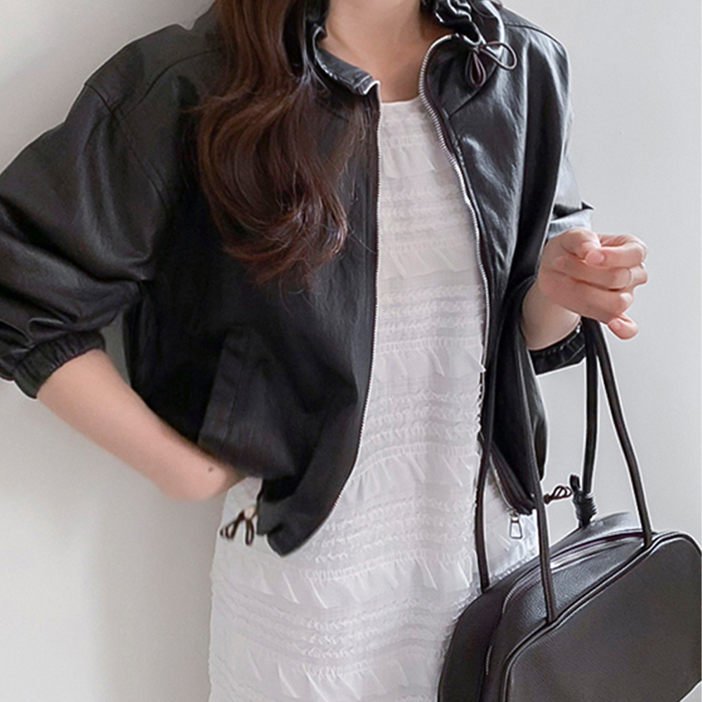 [Adjustable Hem] Bianca Neck Freel Leather Jacket [size:F(55~66)]