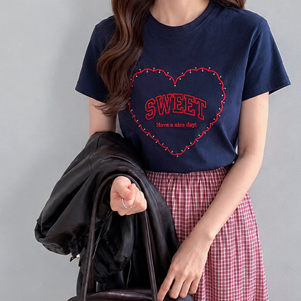 Jennie Heart Lettering Short T-shirts[size:F(55~66)]