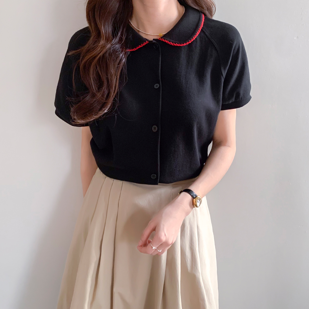 [New Arrival Special 4,000 Won Discount] MADE LIN Ver-en Kara Color Block Embroidery Short-sleeve Cardigan [size:F(55~66)]