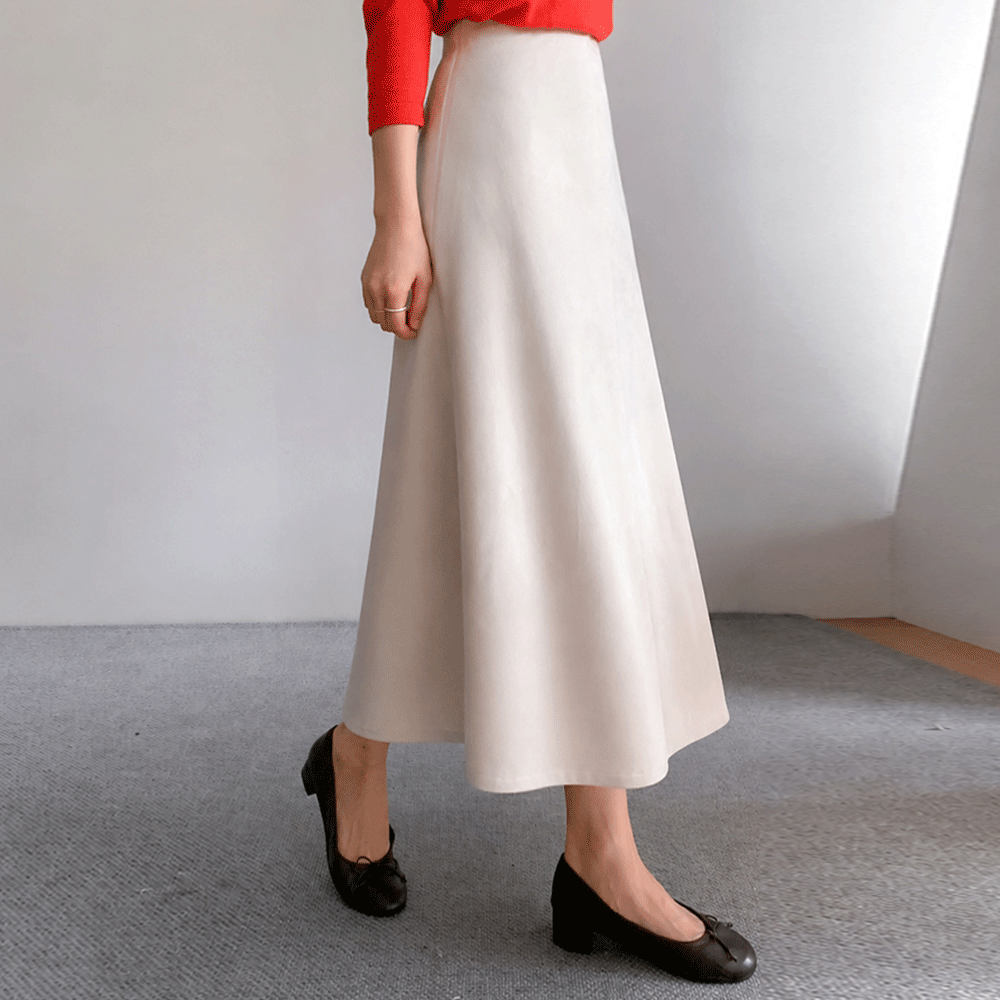 Bridget Suede Aline Long Flare Skirt[size:F(55~66)]