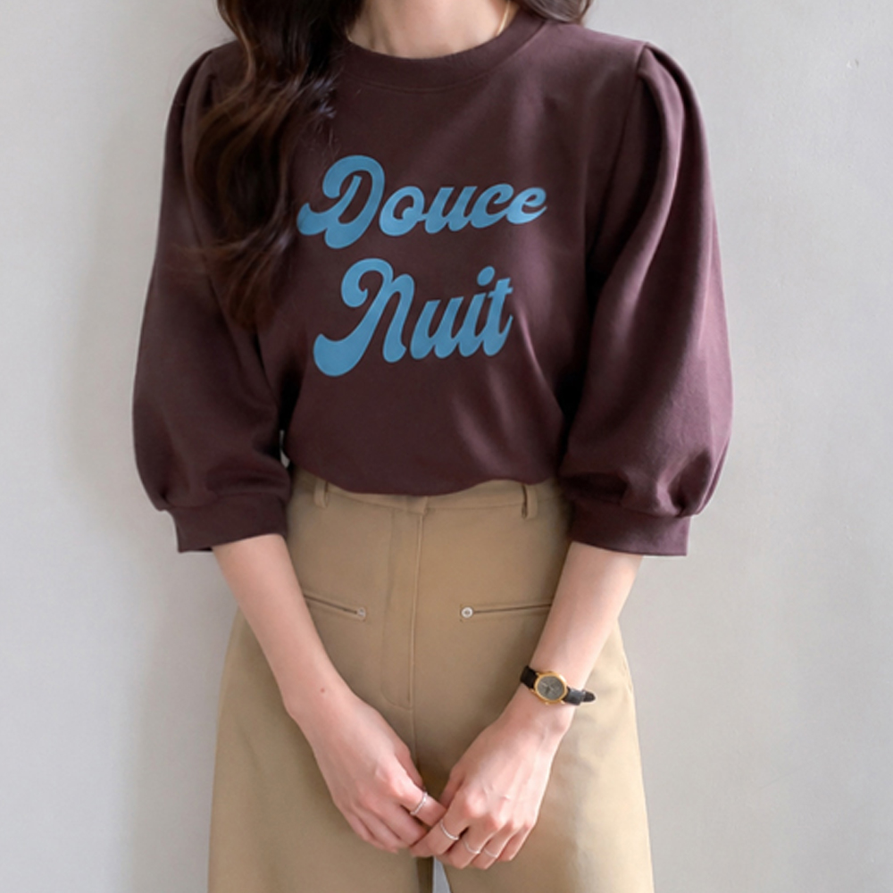 Audrey Lettering 3/4 Sleeve Puff Tee [size:F(55~66)]