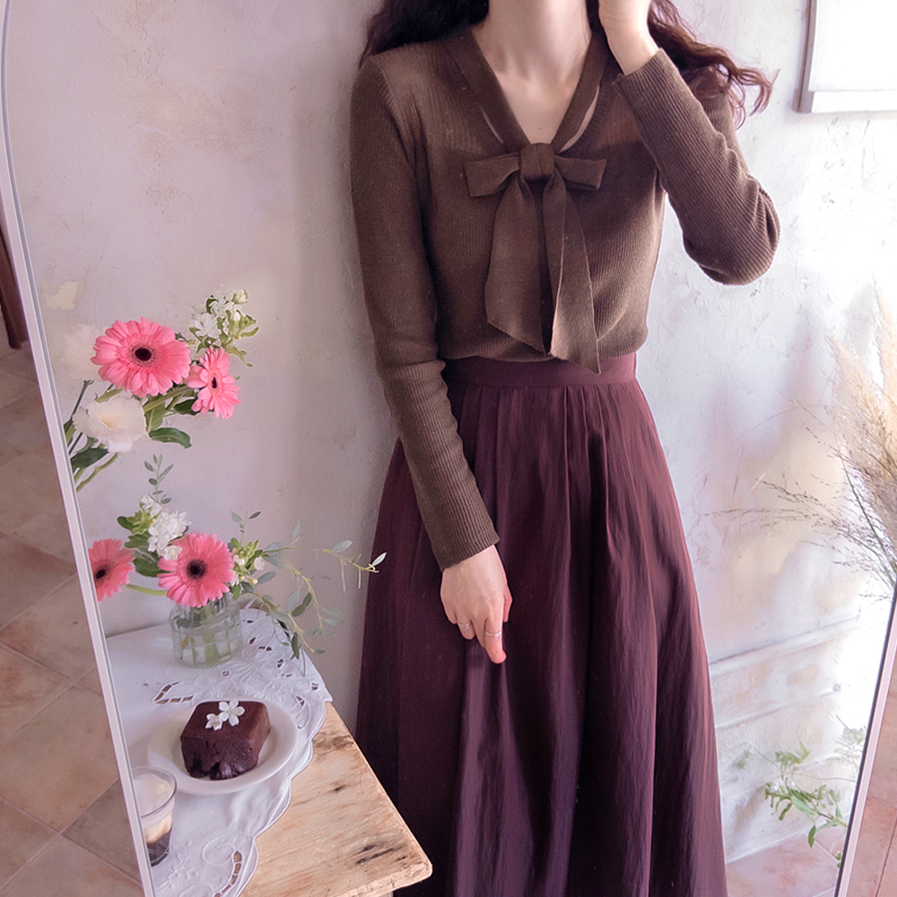 Gemma Tie Subtle Sheer Color Block Weave Soft Knit [size:F(55~66)]
