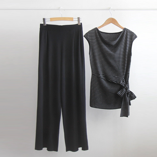 [Special Sale 30% ★ Limited Quantity] Brands Waist Ribbon Knit & Band Pants Sophistication Set [size: F (55~66)]