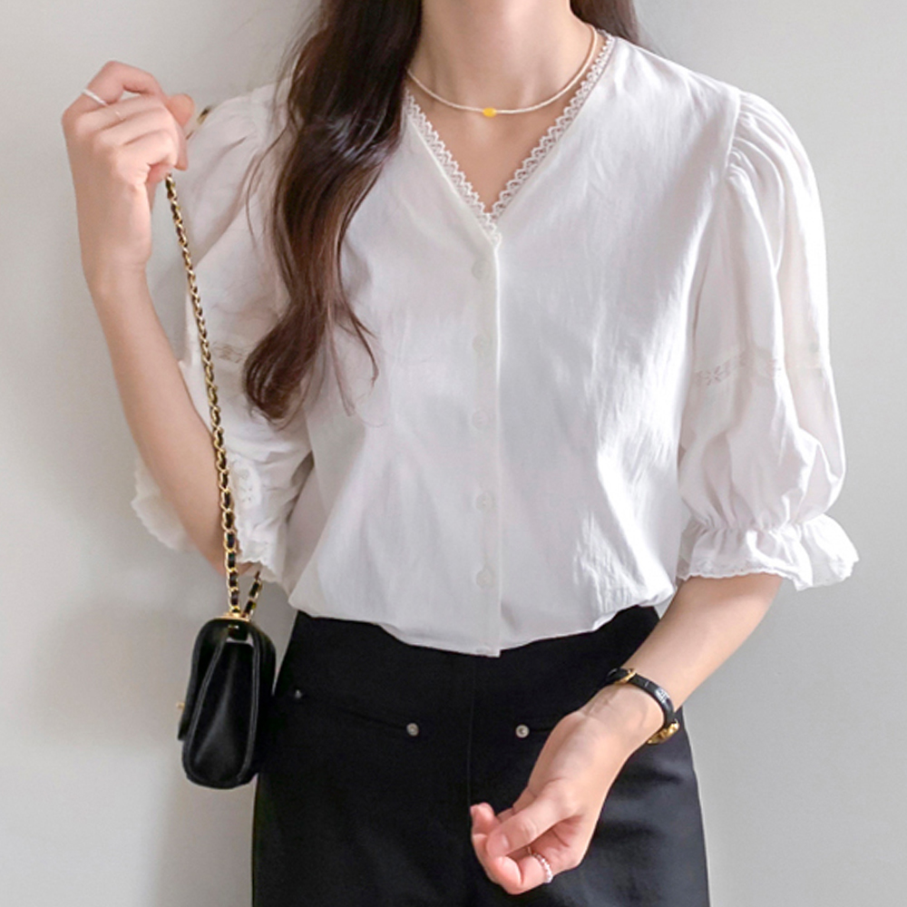 [New Arrival Special 16% Sale] MADE LIN Race Puff Banding Blouse [size: F (55~66)]