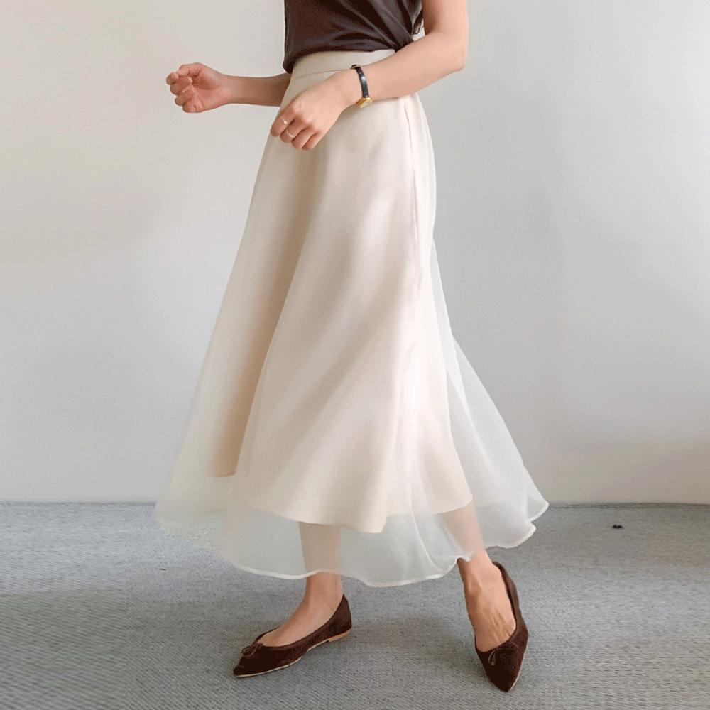 Sylvia See-through look Organza Flare Skirt[size:F(55~66)]