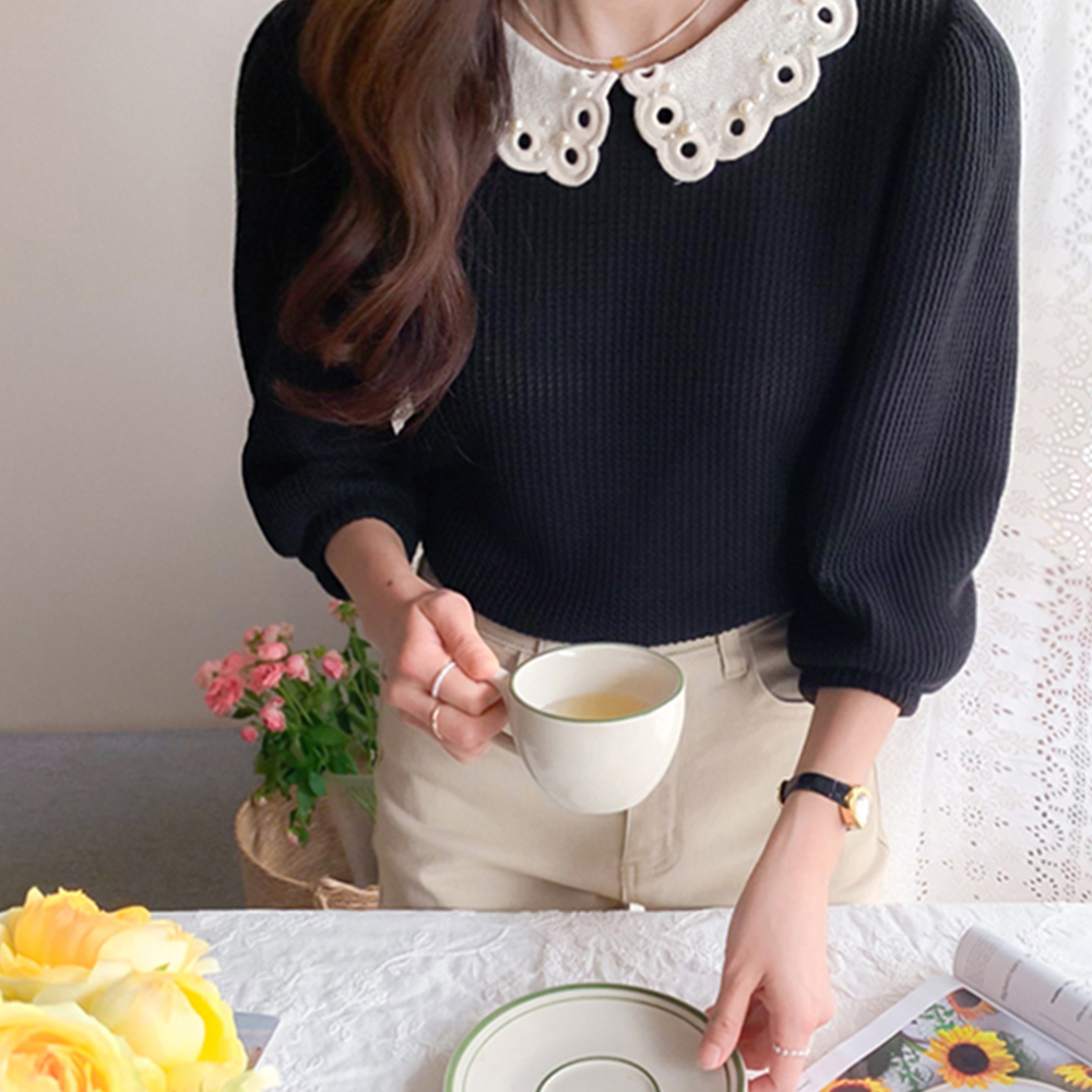 Adela Punching Kara pearl Race Puff Knit[size:F(55~66)]