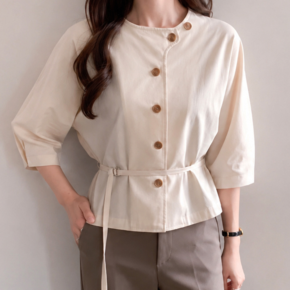 Rosalie No collar Diagonal button Belted Jacket [size:F(55~66.5)]