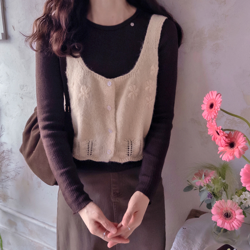 Autumn Melody Flower Weave Love Knit Vest [size:F(55~66)]